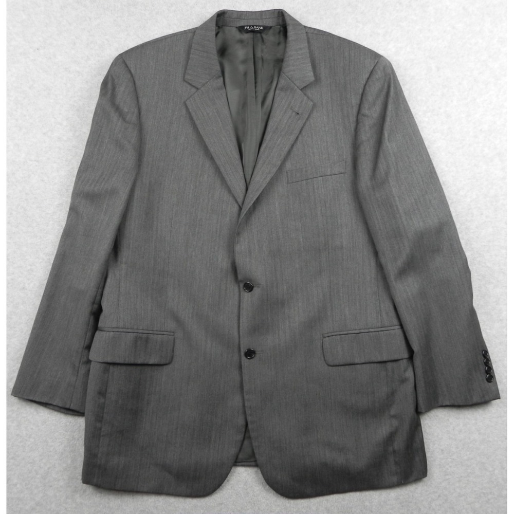 Jos A Bank Blazer Mens 46L Wool 2-Button Suit Jacket Coat Gray Herringbone